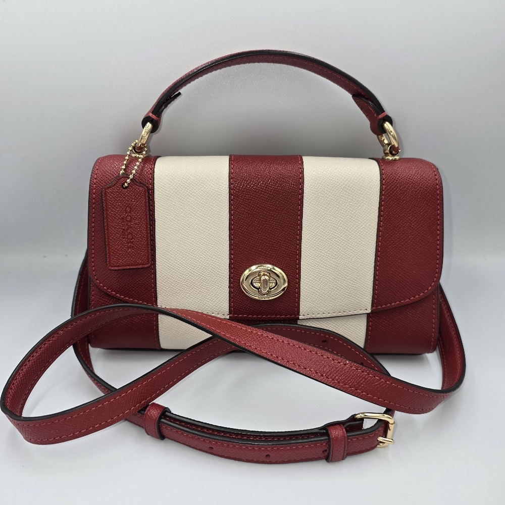 COACH C1435 Red Off-White Tilly Top Handle Crossgrain Leather Satchel Crossbody